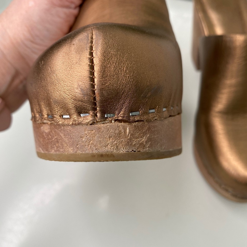 Charlotte Stone Marlo Clogs Bronze Metallic Leather Wooden Platform Heel Boho 9 - Picture 15 of 16